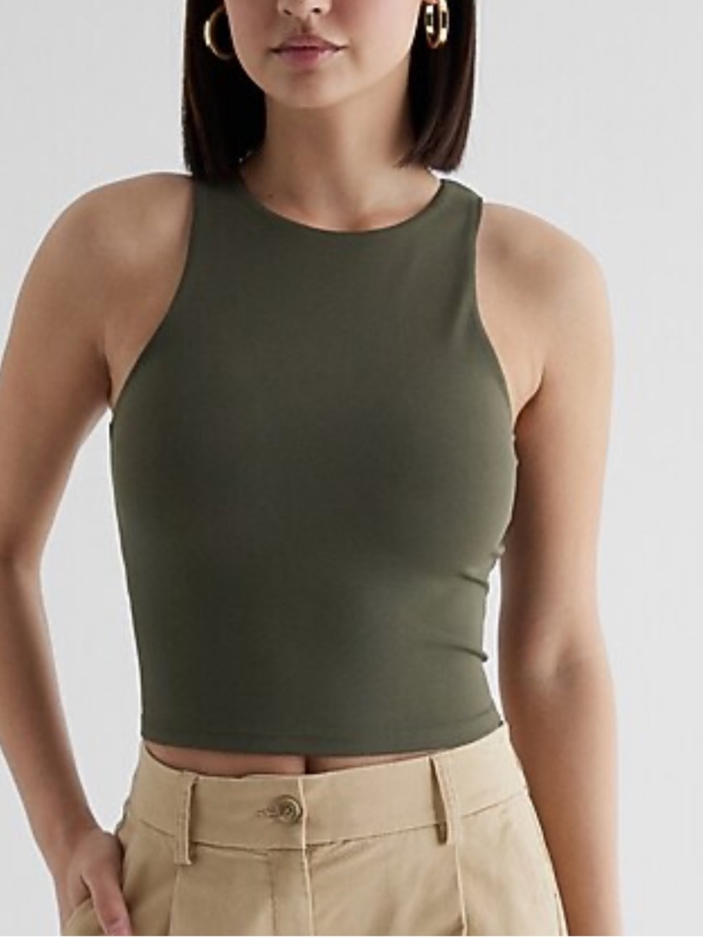 EXPRESS WOMENS BODY CONTOUR GREEN HIGH NECK TANK TOP BLOUSE LARGE NEW TAGS